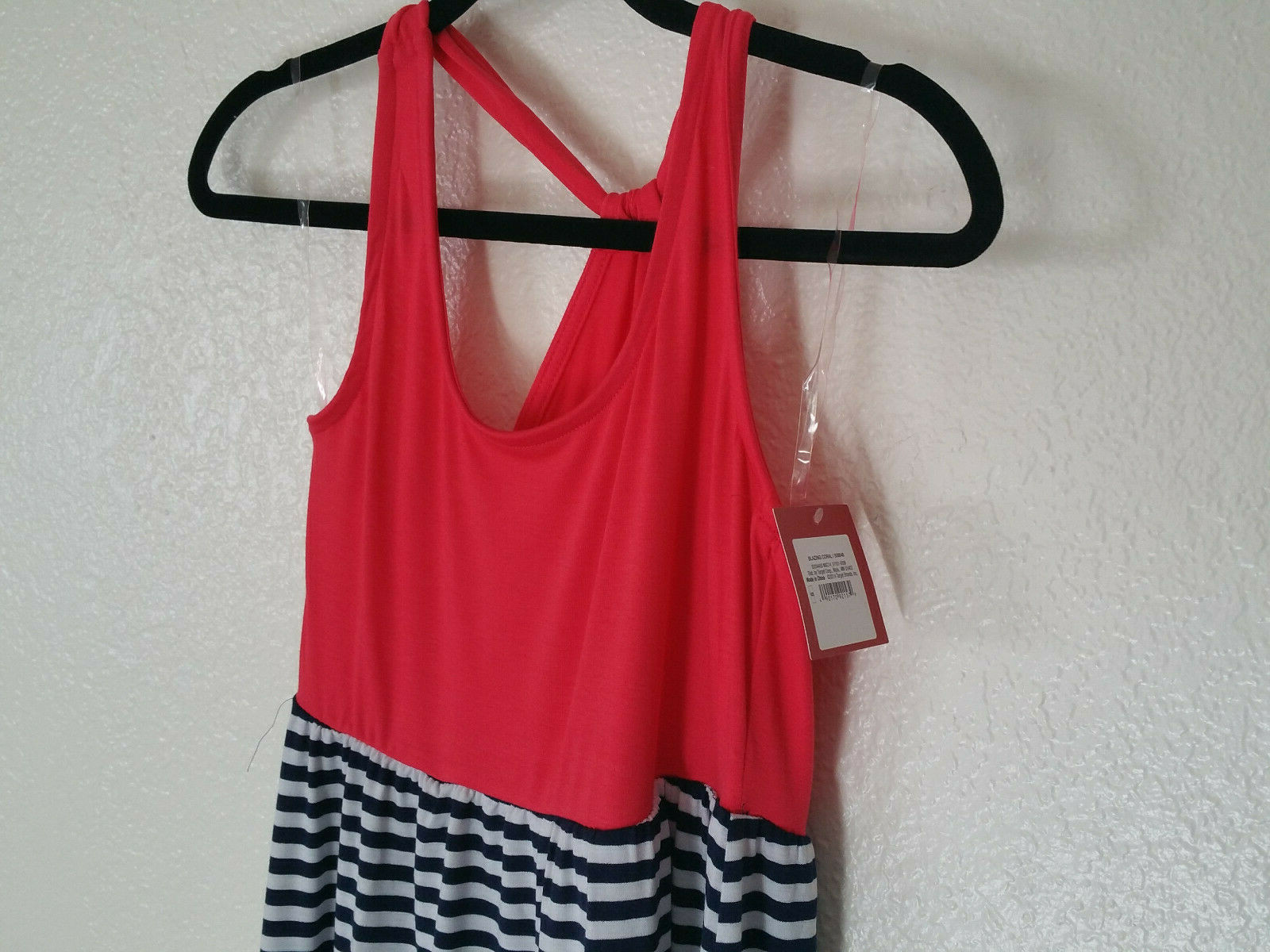 NEW Mossimo Sleeveless Maxi Dress Blazing Coral Striped Belted Hi Lo Small S