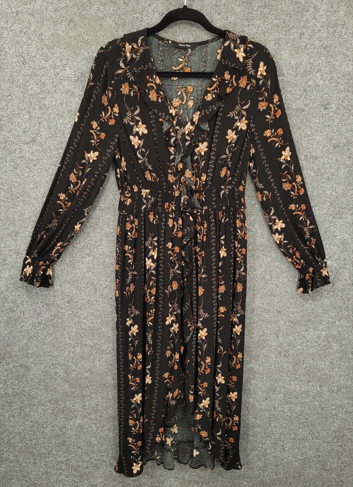 Doe & Rae Midi Dress Womens Small Hi Low Fit & Flare Elastic Waist Black Floral