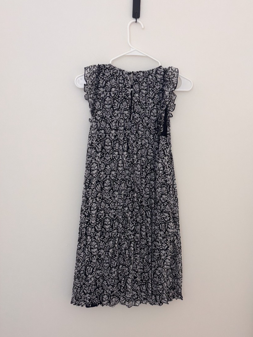 Hatley XS Black White Floral Pleated Dress Ruffle Sleeve Lined Women’s