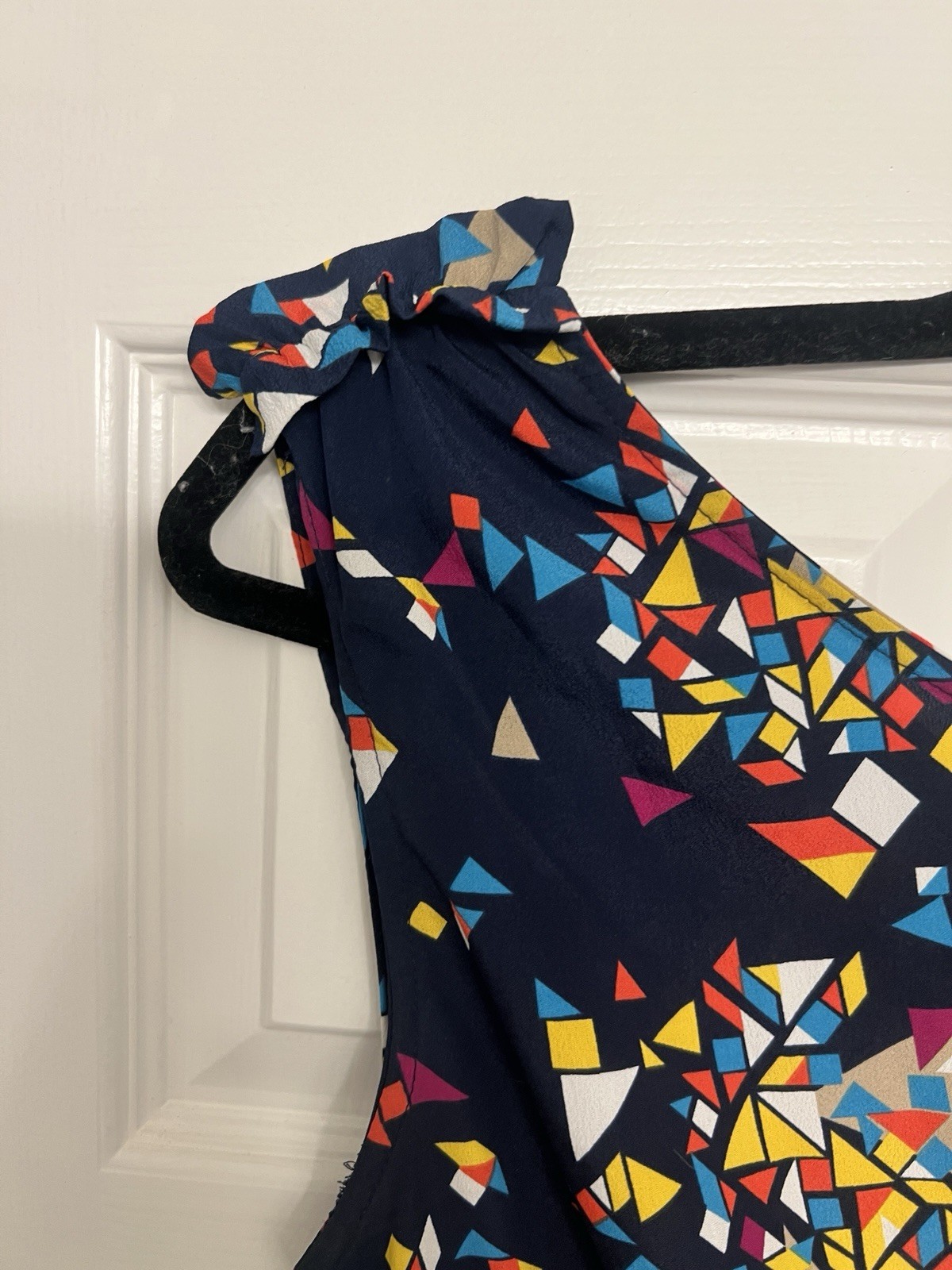 Anthropologie Needle & Thread One-Shoulder Navy Geometric Dress Size M