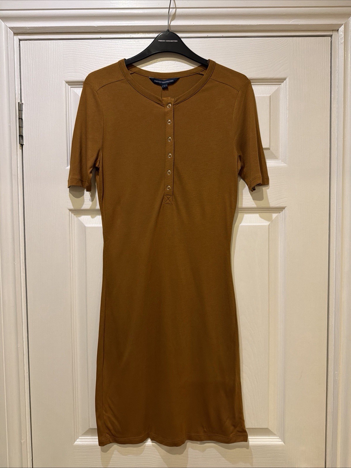 French Connection Ladies Earth Clay Solid Mead Jersey Button Front Dress