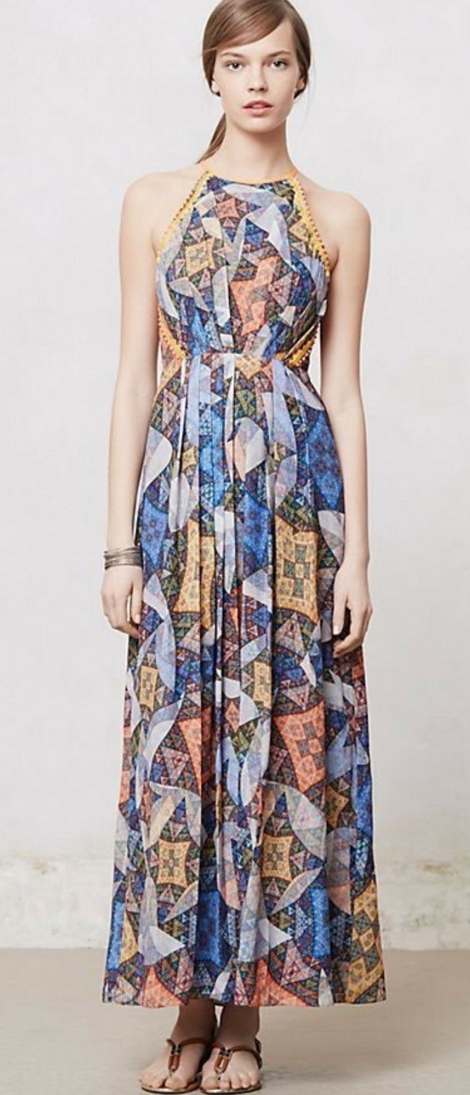 Ranna Gill CONDESA STUDDED PRISM Maxi Dress ANTHROPOLOGIE NEW Sz M