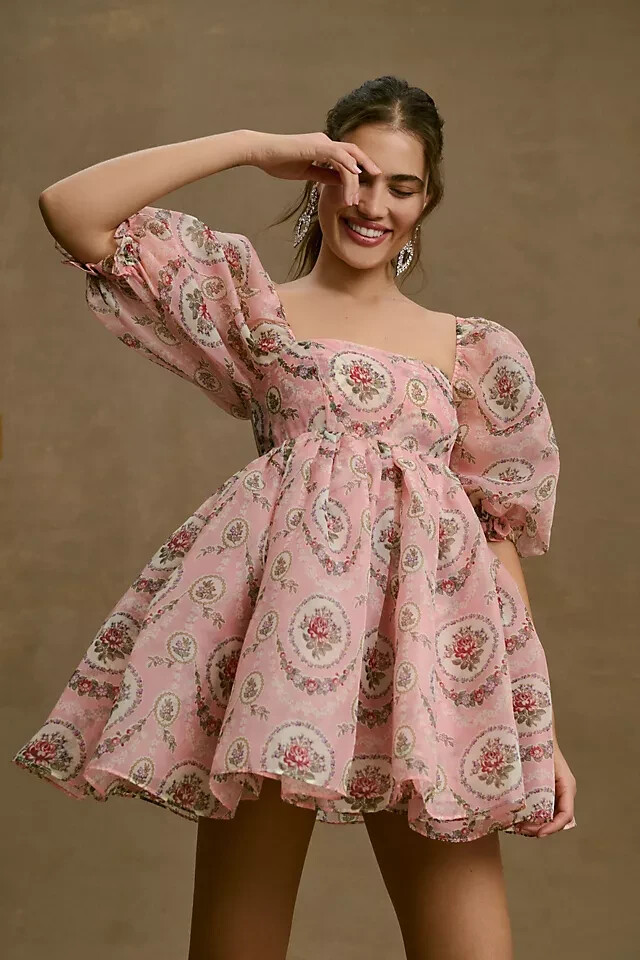 Anthropologie Selkie Puff Sleeve Dress Rapunzel Garden Tea Party Pink Sz XXL NEW