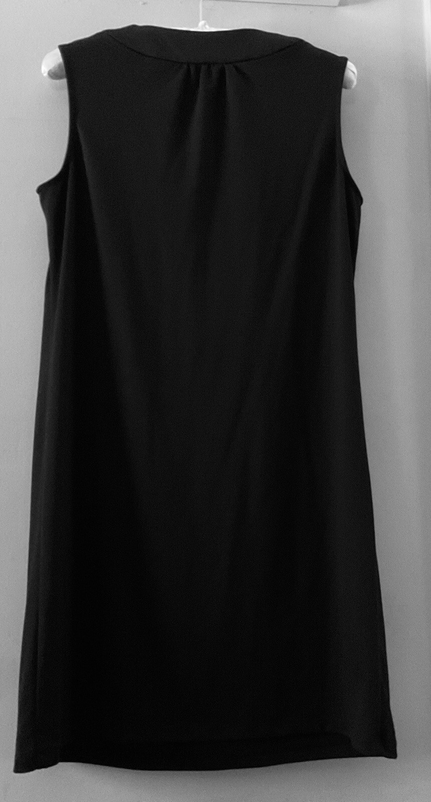 Womens Black Pleated Sheath Dress by MSK – Sleeveless Round Split Neck – Size 10