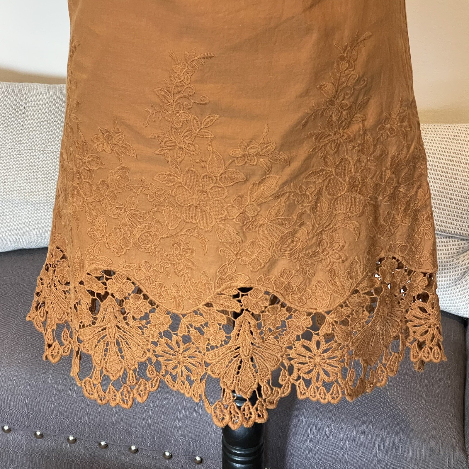 Madewell Eyelet Embriodered Cold Shoulder Dress Burnt Orange Cotton Size XXS