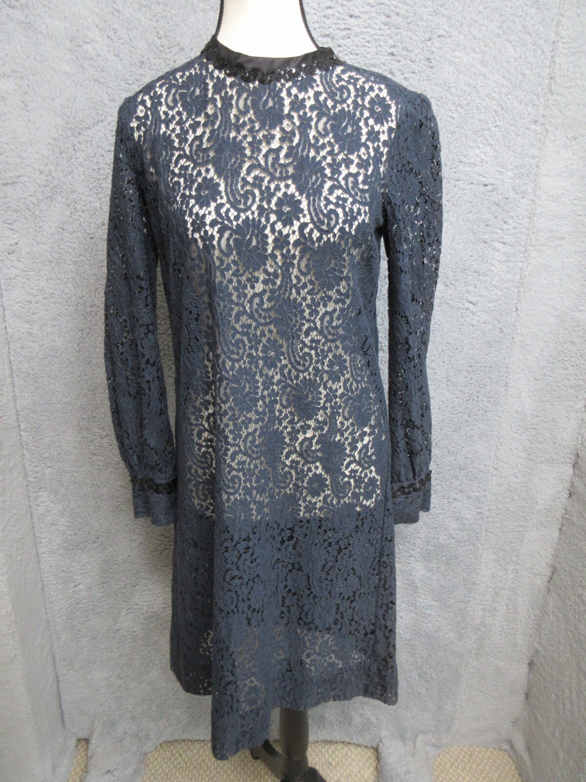 Blue Lace Midi Dress Women S Sheer Sequin Cuff Dark Academia Gothic Romantic