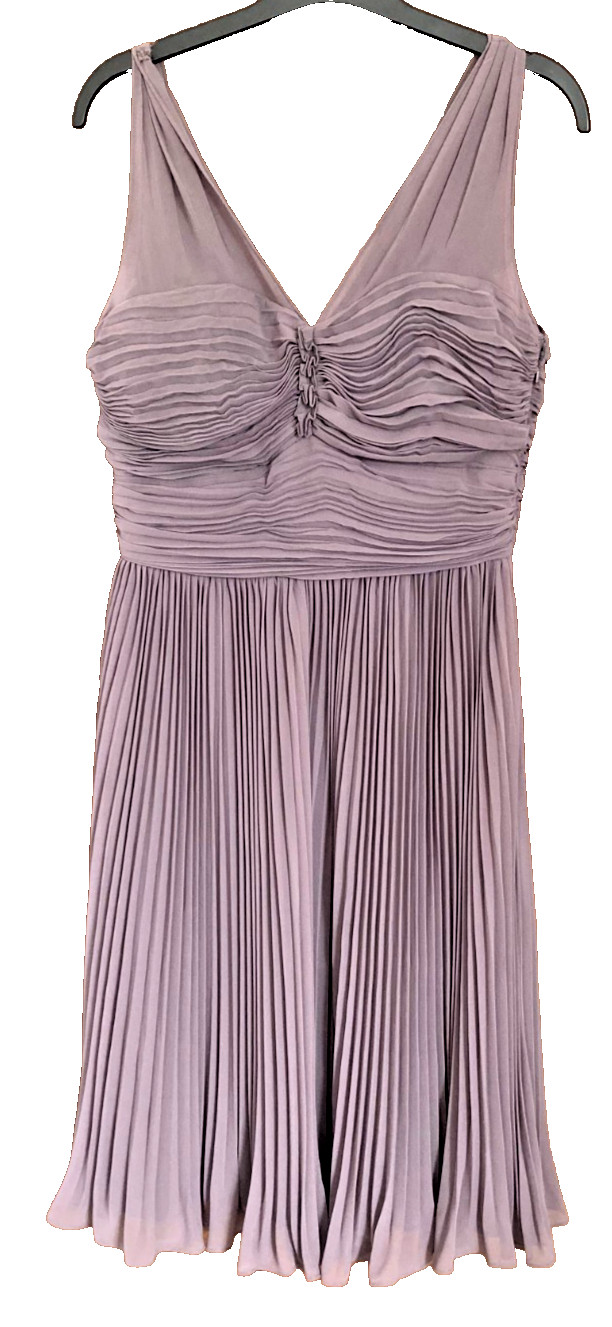 COAST UK 10 Ladies Mink Brown V-Neck Pleated Fit and Flare Floaty Occasion Dress