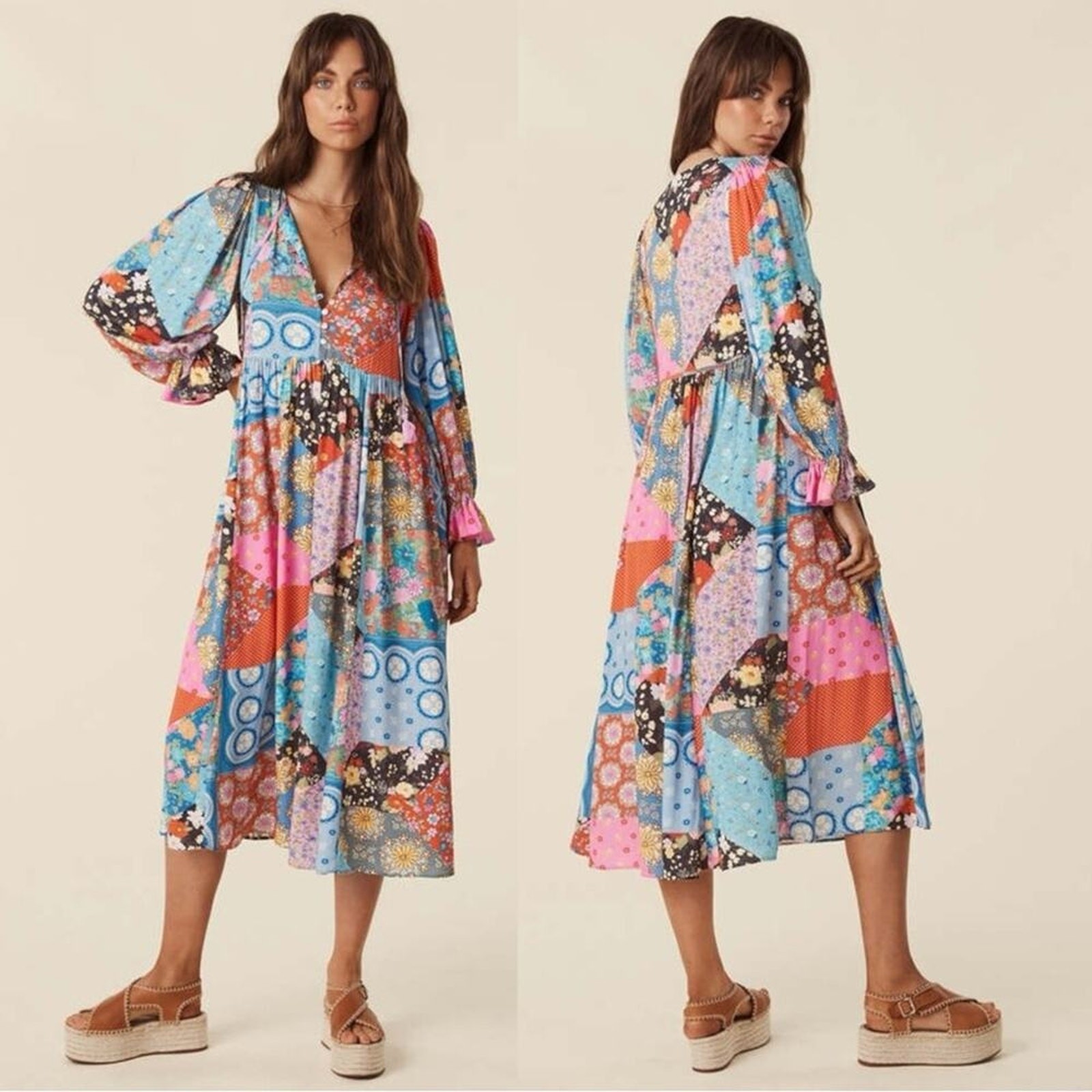 Spell & the Gypsy Bohemian Patchwork 70s Witchy Cha Cha Maxi Dress Size Small