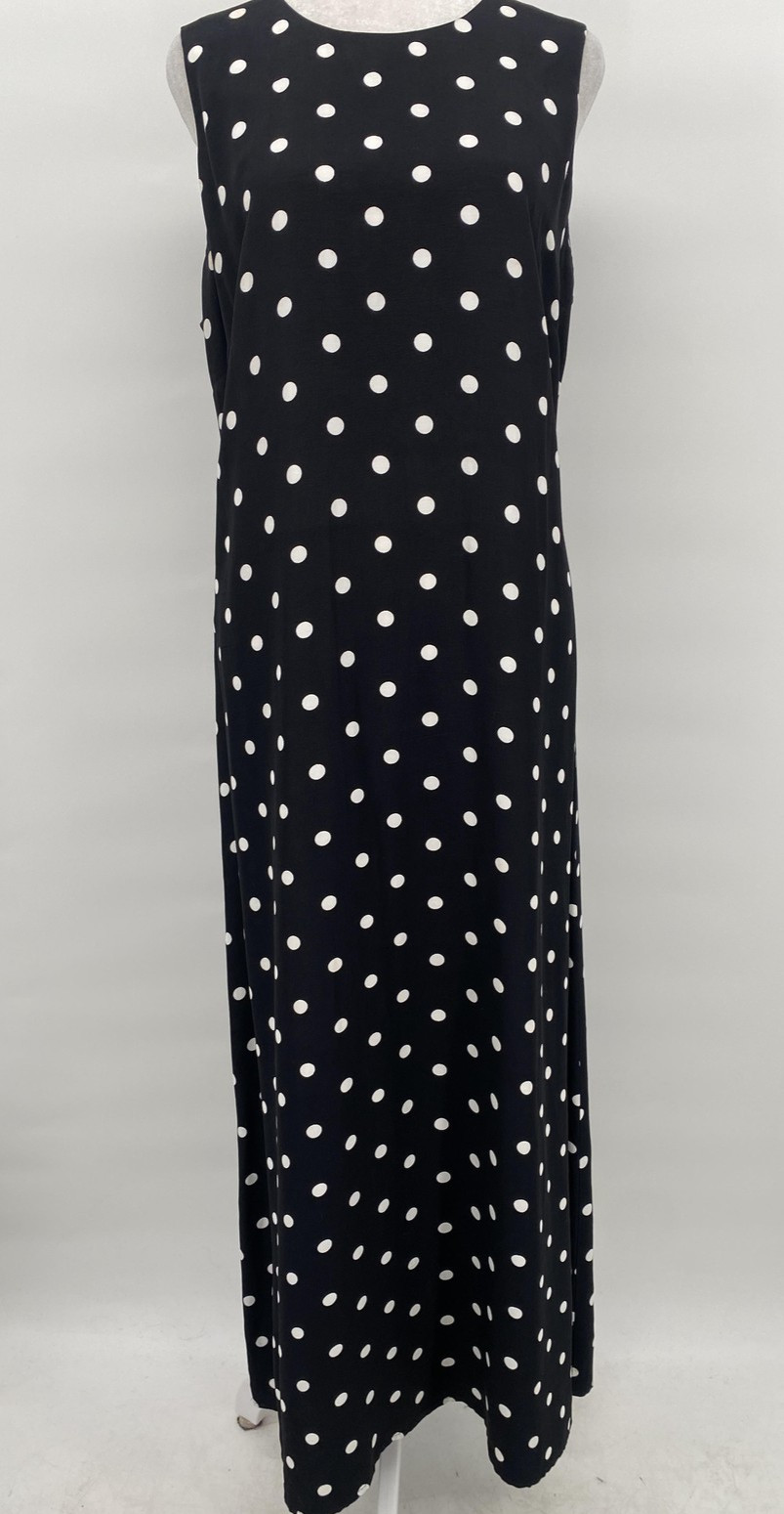 Vintage 90s Helene Blake Dress Women 16 Black Polka Dot Maxi Summer Party Retro