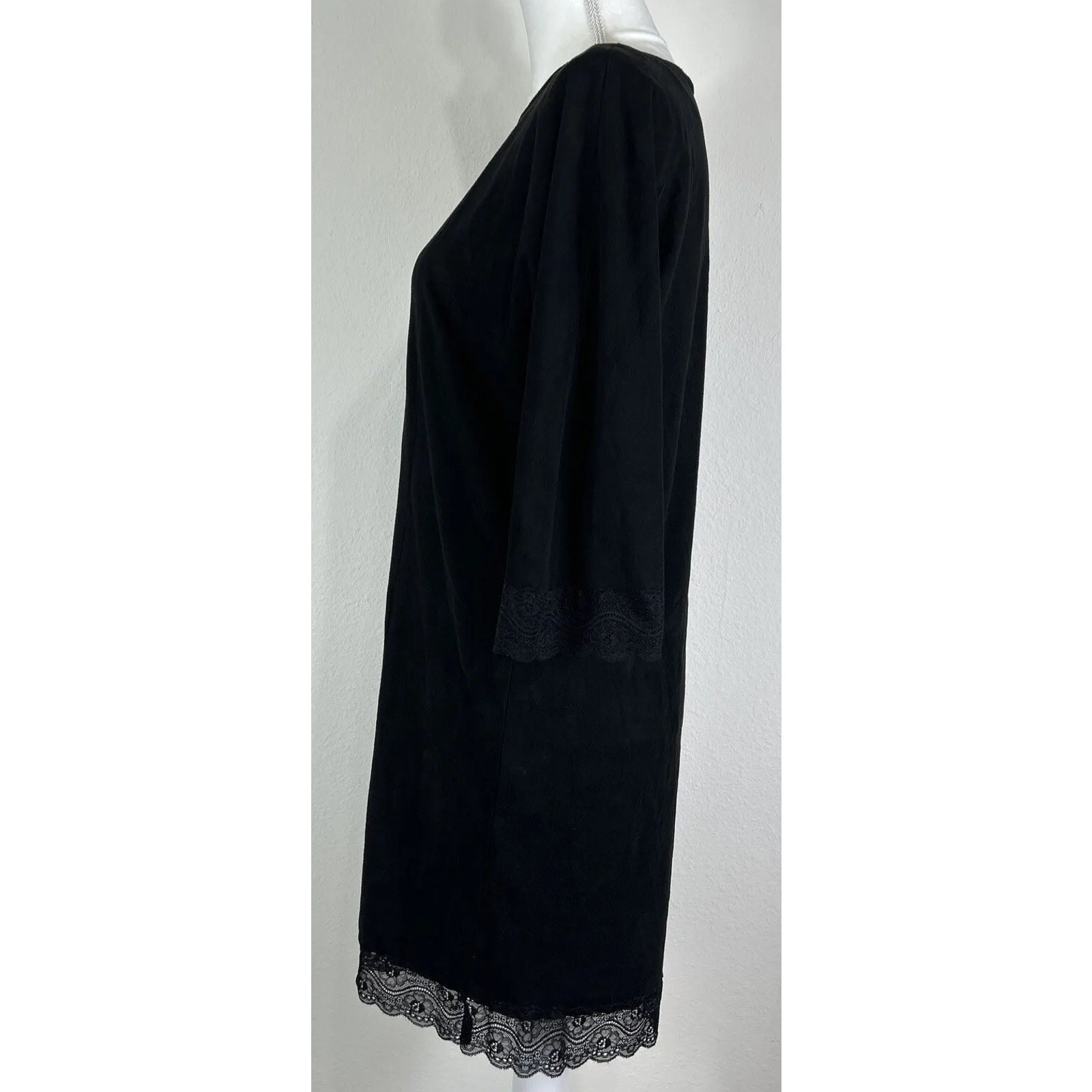Zara Faux Suede Combined Lace Shift Dress Mini Black LBD Tunic Size Medium