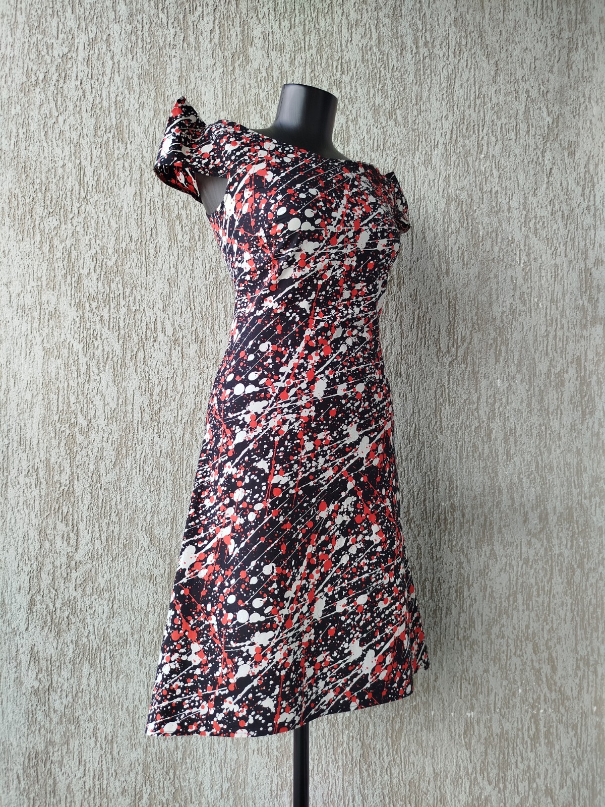 Agnes B Dress Sleeveless Zip Blots Asymmetric 100% Cotton France Size 36/S