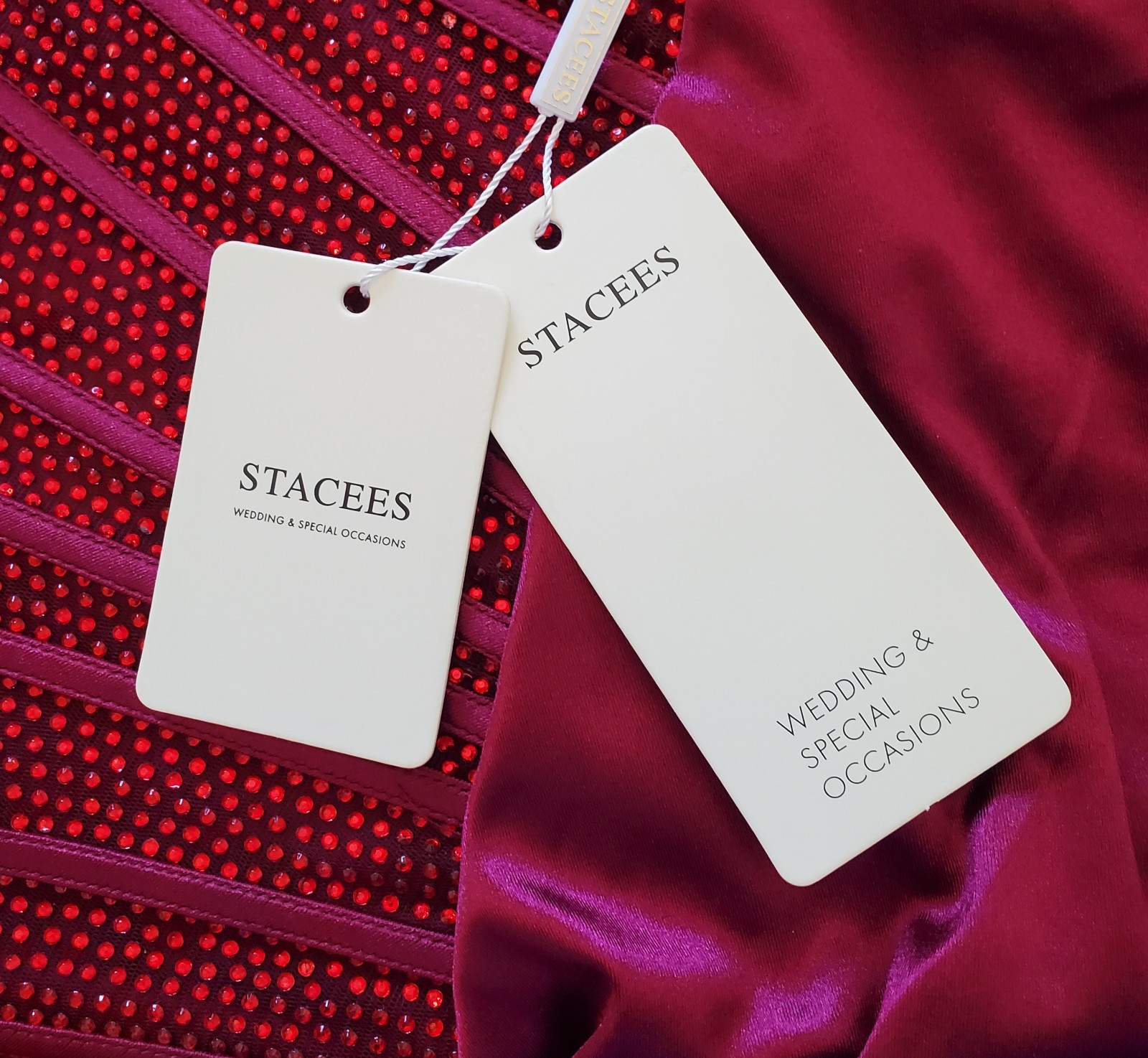 Stacees Sz 0 (XS) Sparkling Strapless Hot Fix Crystal Corset Mini Dress Burgundy