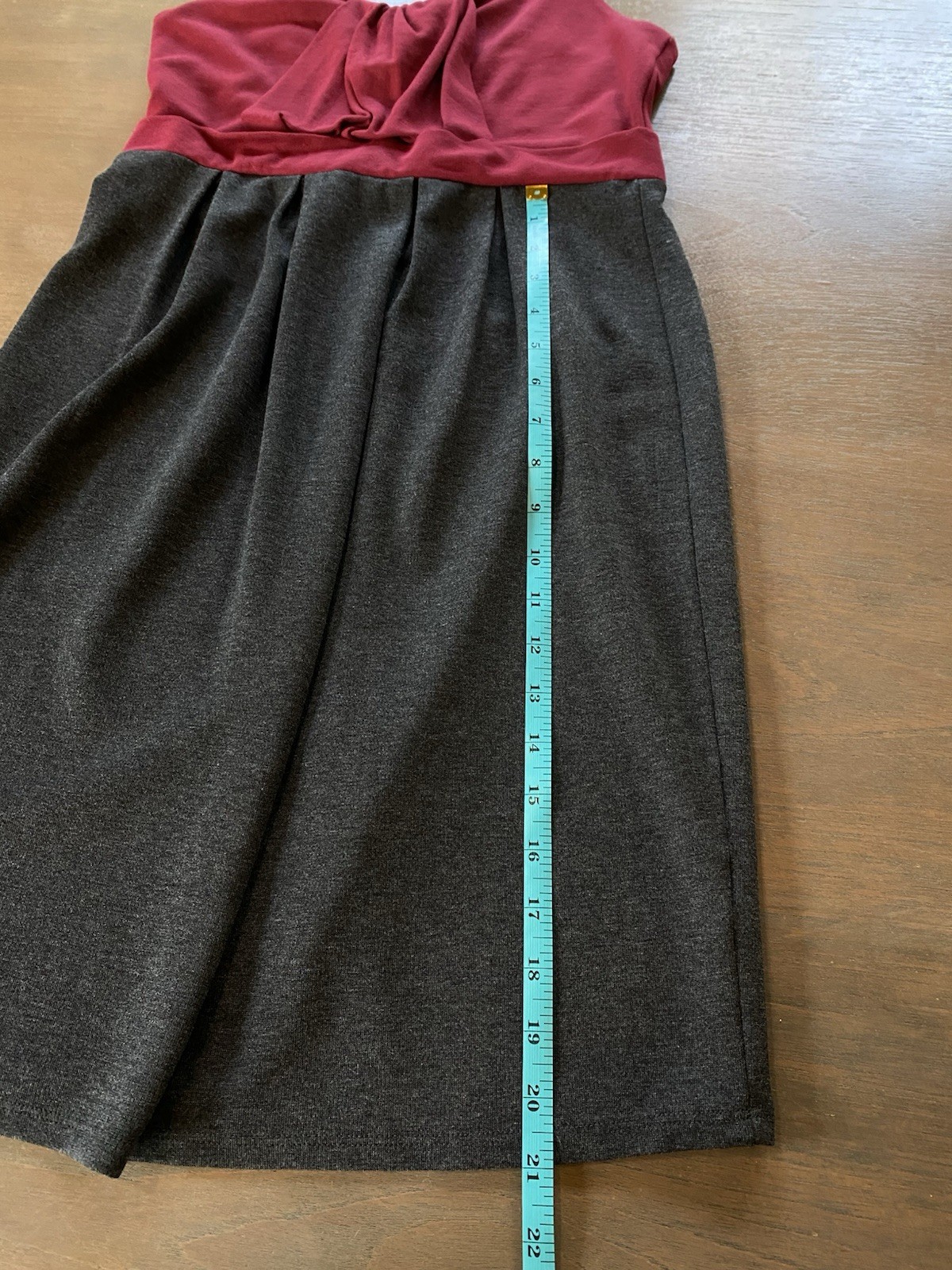 Ella Moss Dress Size Medium Burgundy & Gray Colorblock Front Twist Ruffle Detail