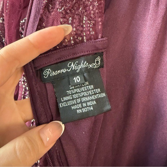 Pisarro Nights Beaded Illusion Neck Taffeta Dress Wine 10