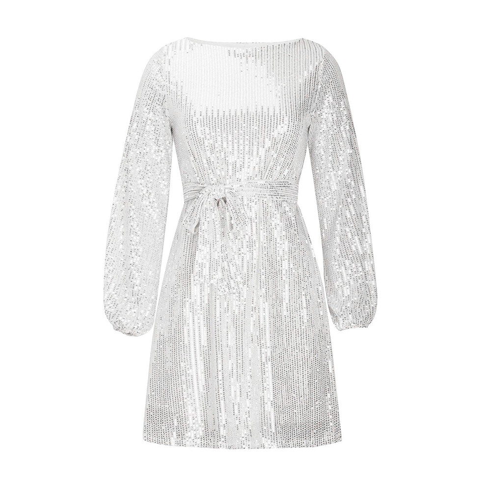 Women Sexy Sequin Shiny Long Sleeve Bodycon Mini Dress Ladies Evening Party Gown