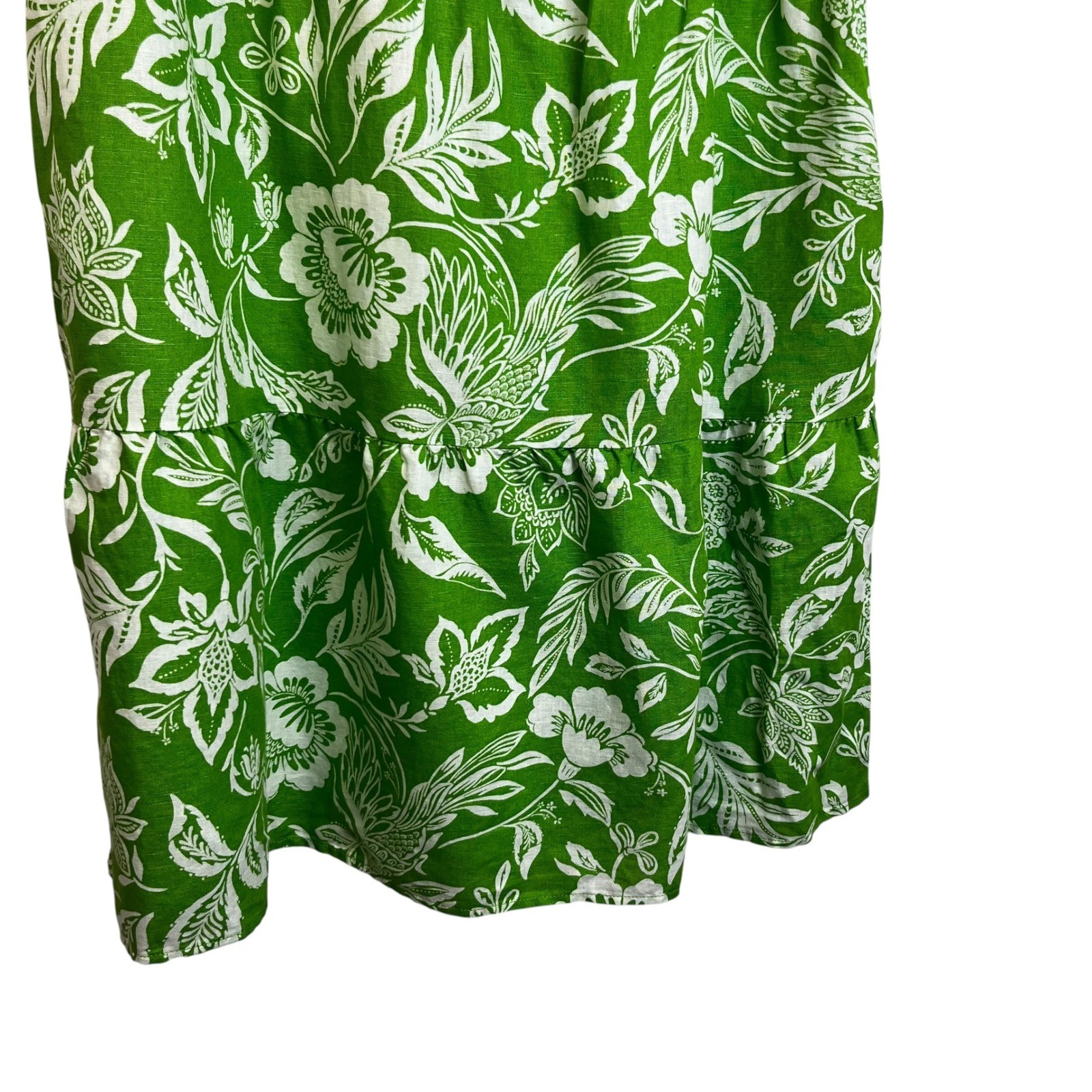 Goodthreads Green Floral Linen Blend Flutter Sleeve Tiered Mini Dress Womens M