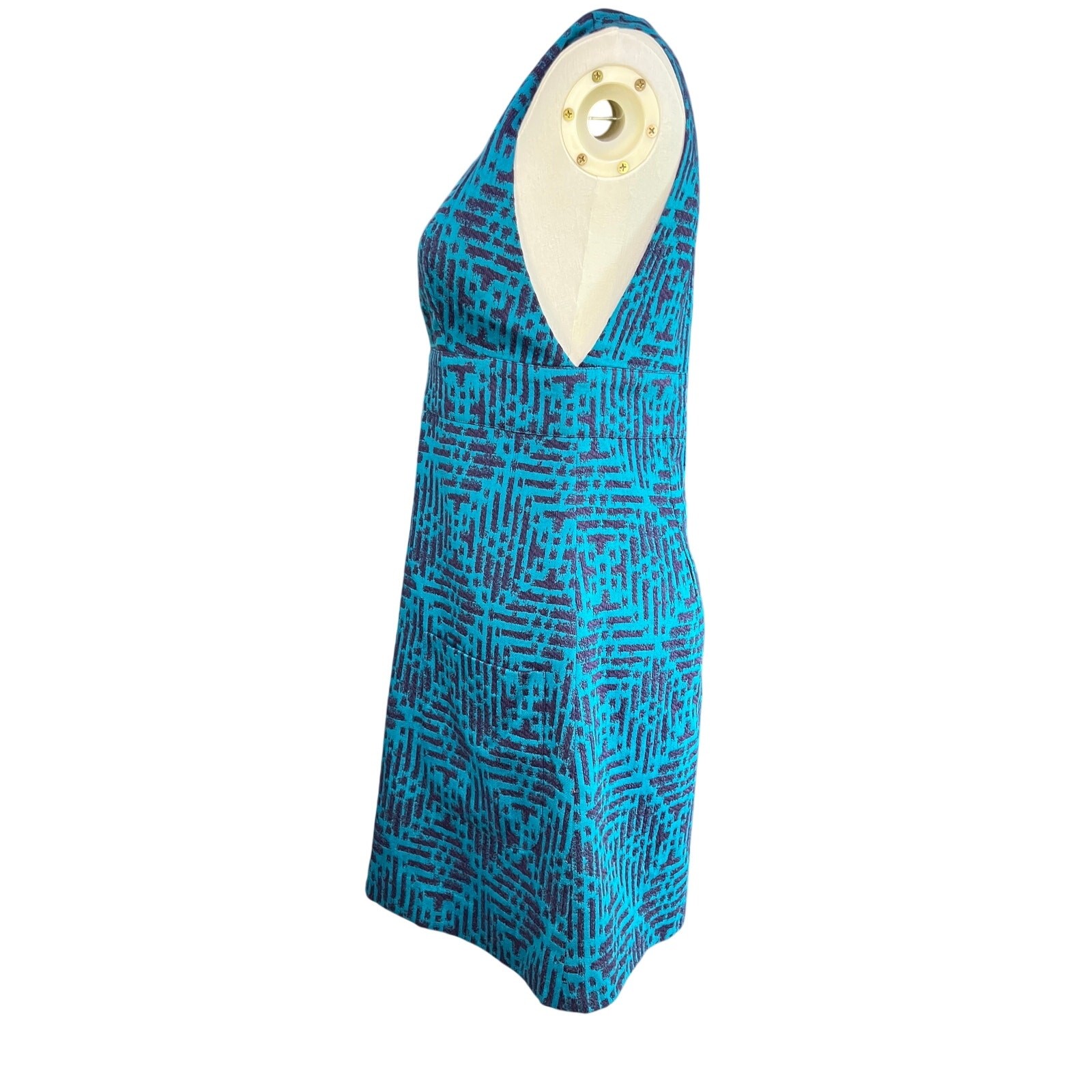 Anna Sui Teal Purple Jacquard Mini Dress Sleeveless Plunge Neck Size 0 USA