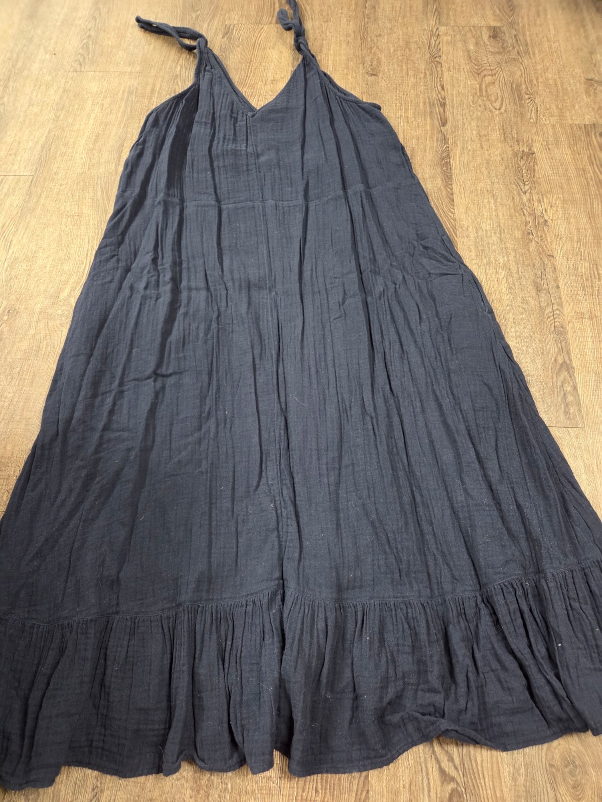 Time + Tru Solid Navy Blue Linen-Feel Maxi Tie Top Sleeveless Dress 3XL – 22
