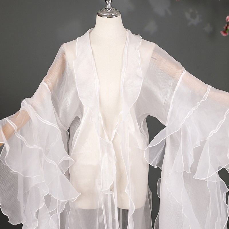 Fairy Hanfu Chiffon Cloak Cardigan Wide Sleeved Coat Wrinkled Chinese Costume
