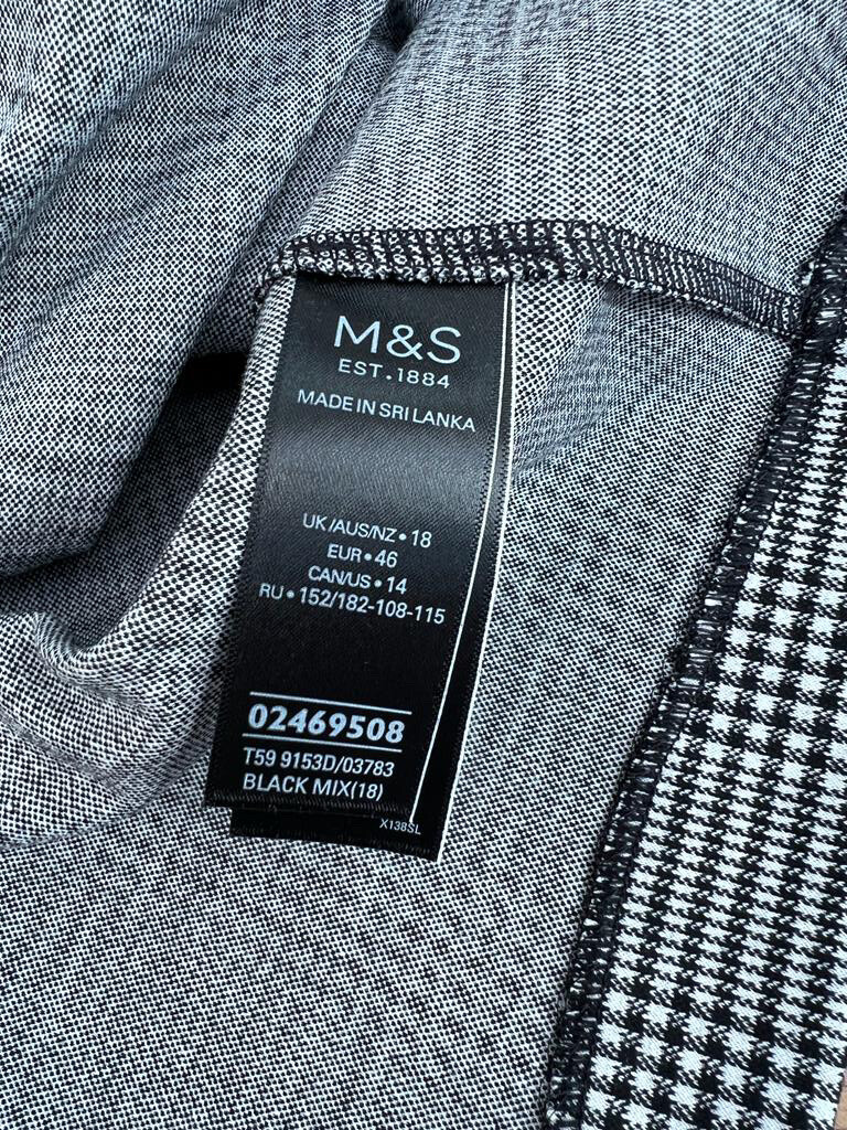 M&S Collection Dress Checked Black White Contrast Collar Size 18 EUR 46 RRP £45