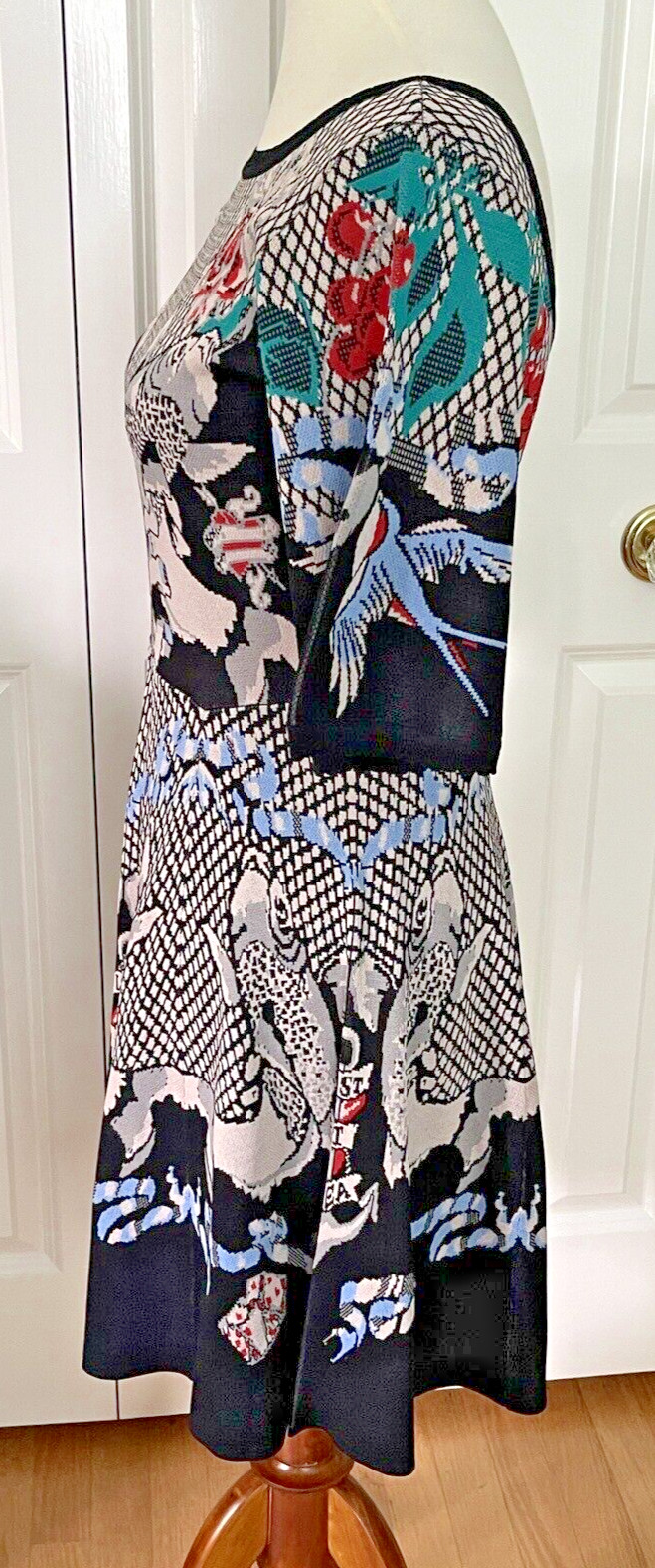 Rare Temperley London Fortune Intarsia Knit Mini Dress Size L Fish/Bird/Flowers
