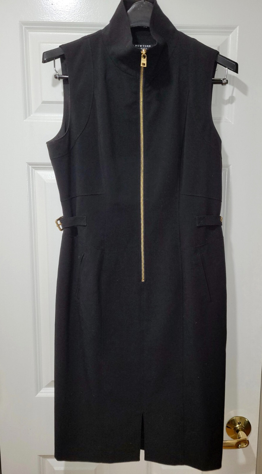 Mark New York Andrew Mark Black Sz 12 Sheath Dress Sexy Party Gold Zipper Buckle