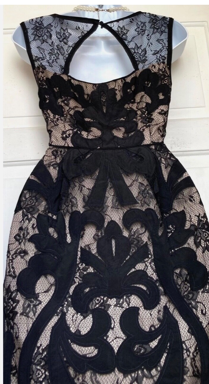 MONSOON BLACK GOTHIC BEADED EMBROIDERED PAISLEY PATTERN PARTY DRESS SIZE 12