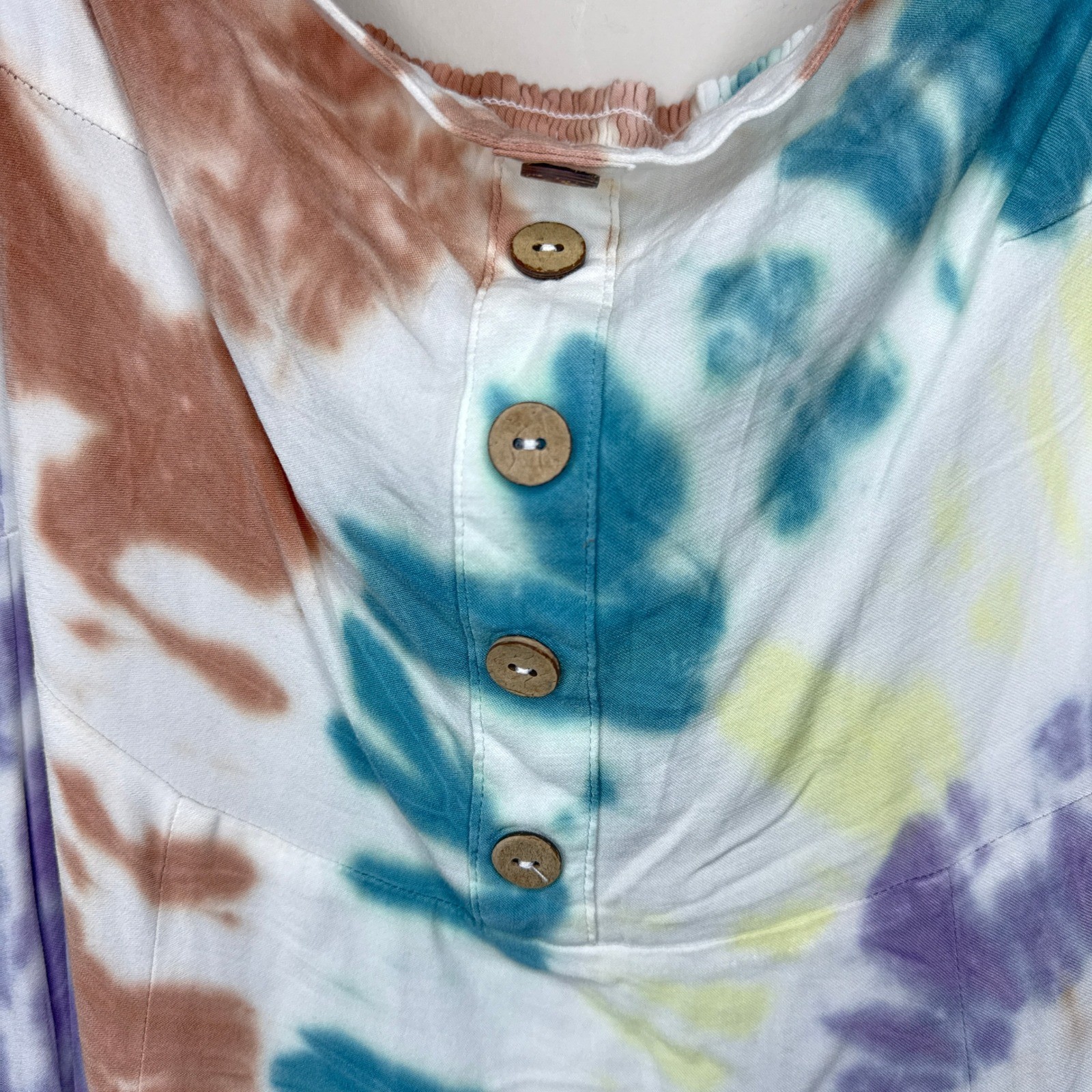 NWT Chaser Tie Dye Ruffle Off-Shoulder Button Front Midi Dress Womens Size Small