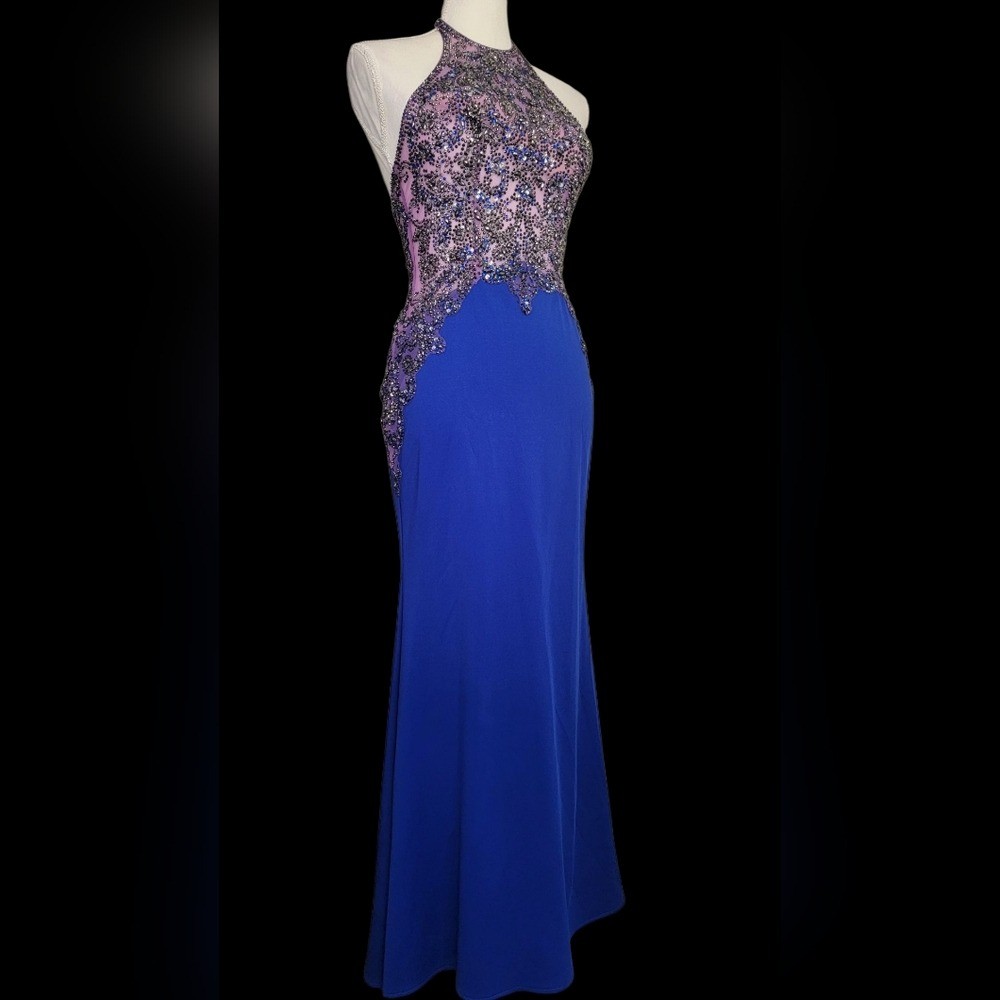 MORILEE Beaded Studded Halter Neck Bodycon Prom Party Formal Dress Gown Size 4