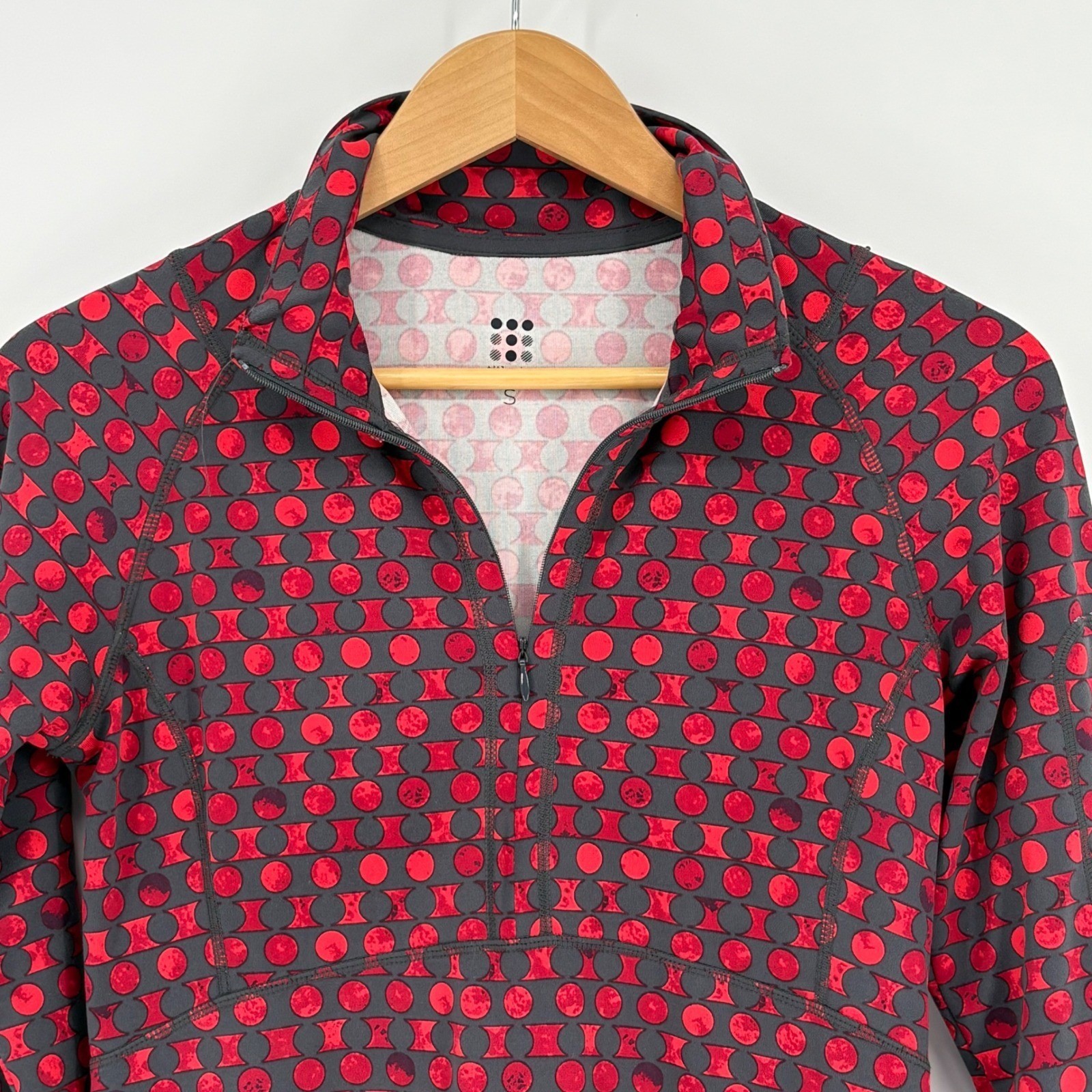 Title Nine Dream Dress Small Red Grey Geometric Dot 1/4 Zip Long Sleeve