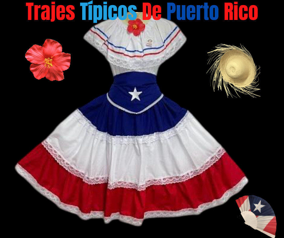 Puerto Rican Flag-Themed 3-Piece Jíbara Outfit, Puerto Rico Traditional Costume.