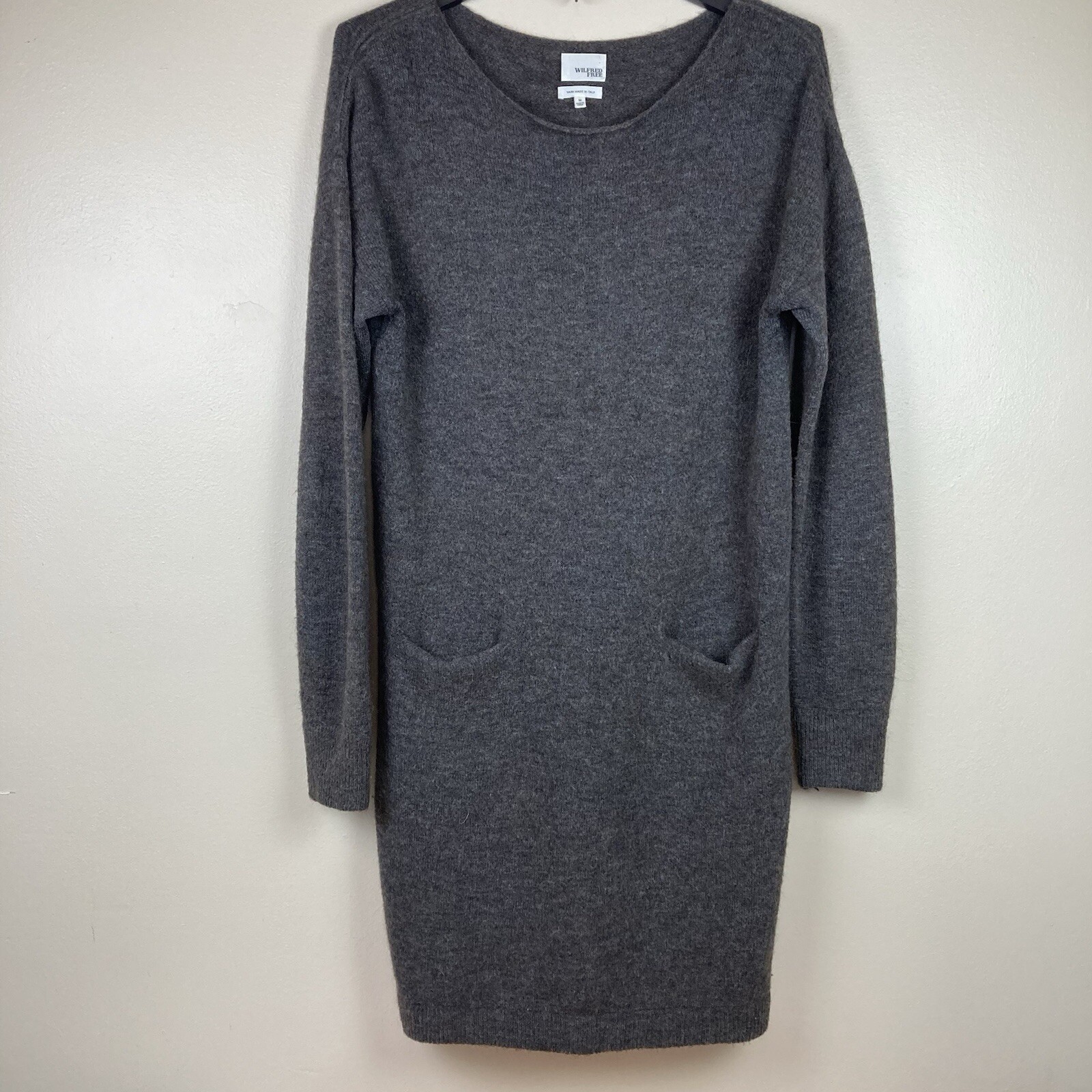 Aritzia Wilfred Free Wool Blend Dress Medium Gray Alpaca Long Sleeve Minimalist