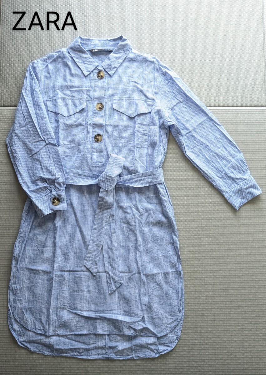 New ZARA Linen Shirt Dress Zara Stripe Pattern S Linen Blend
