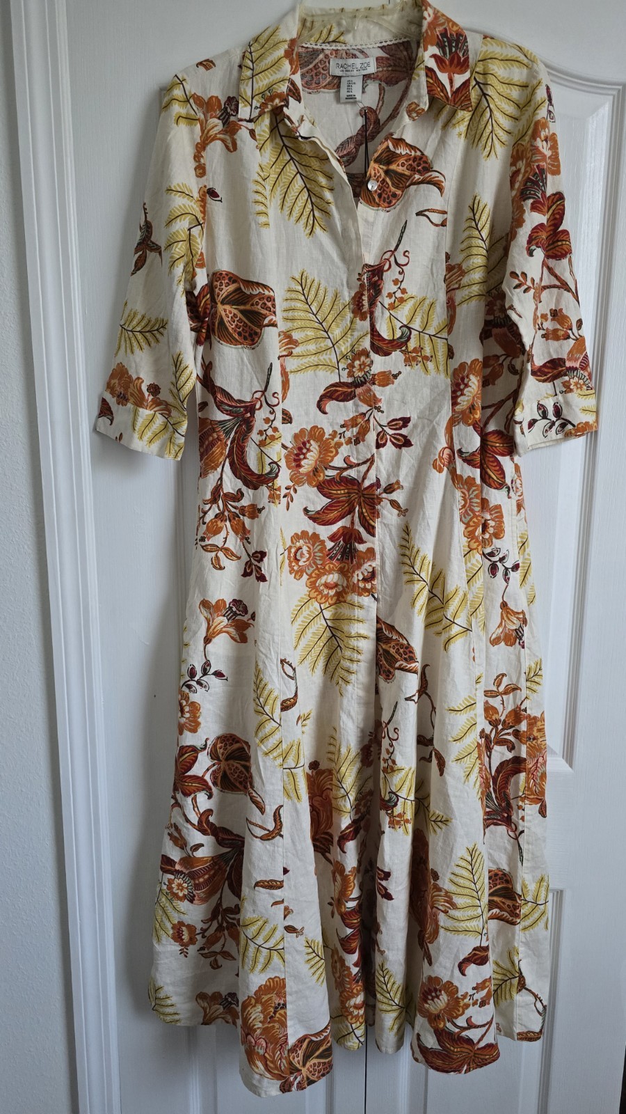 Rachel Zoe Linen Blend Button-down Dress, Size L