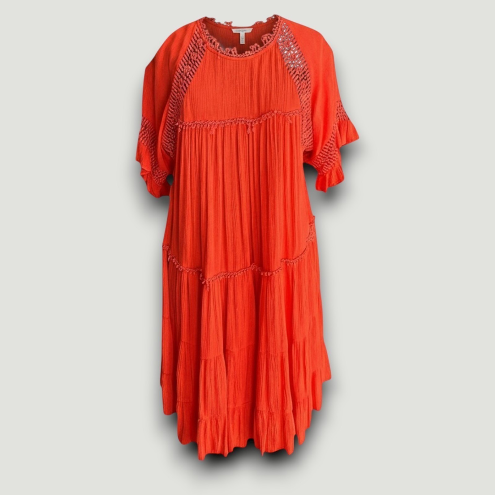 Patrons of Peace Womens Dress L Orange Boho Casual Coastal Hippie Beach