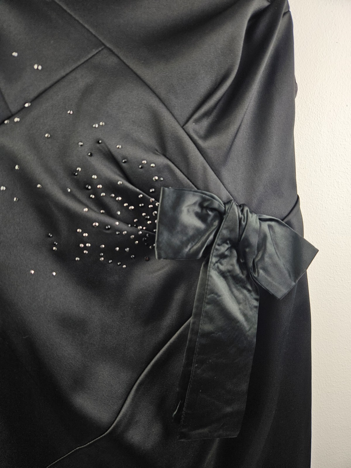 Black Strapless Dress Mini Beaded Diamante Embellished Satin Bow Party
