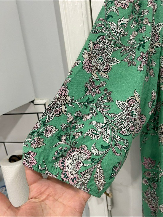 J. Jill Border-Printed Flounced-Hem Green and Pink Floral Dress – XLP