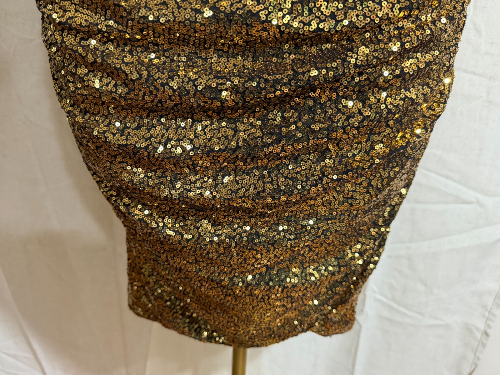 Grace Karin Gold Sequin Cocktail Party Dress Womens M Ruched Bodycon Glam