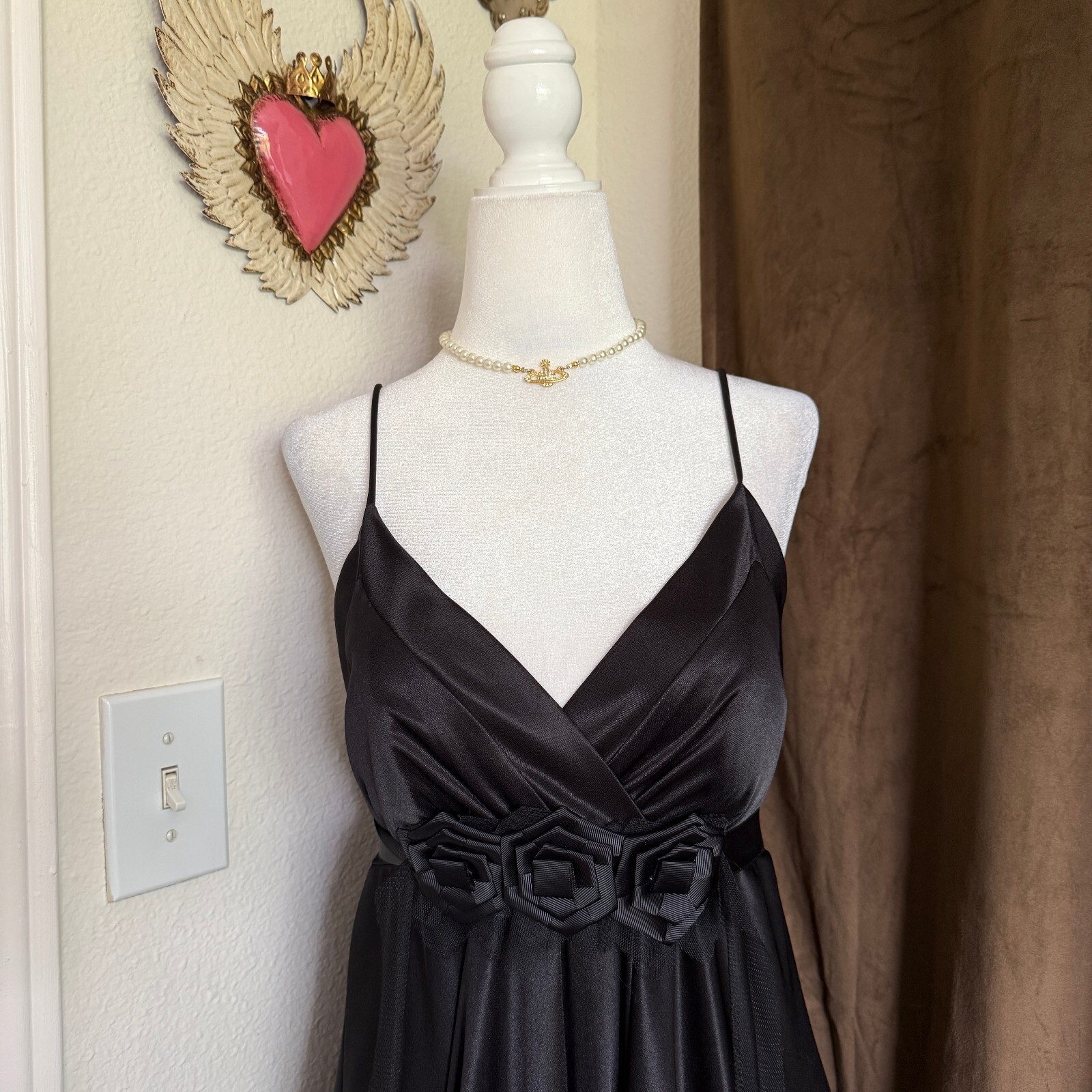 La Scala USA Y2K Era 2000s Romantic Bubble Hem Black Mini Dress