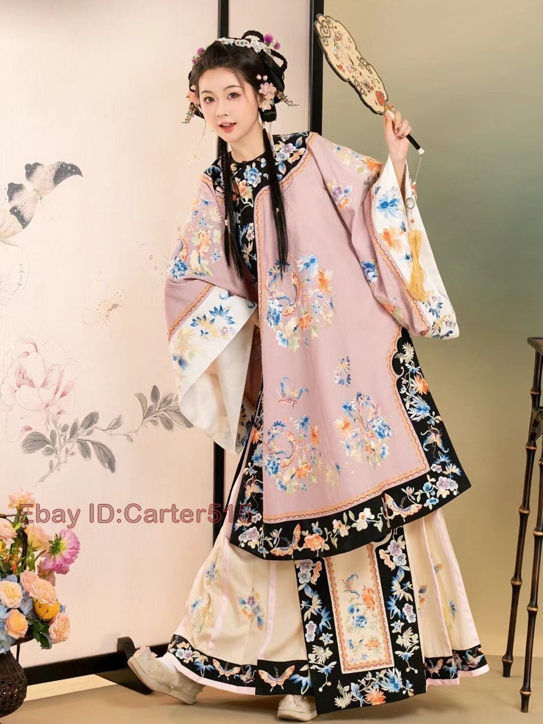 Qing Dynasty Retro Chinese Costumes Dress Floral Printing Womens Hanfu Dress New
