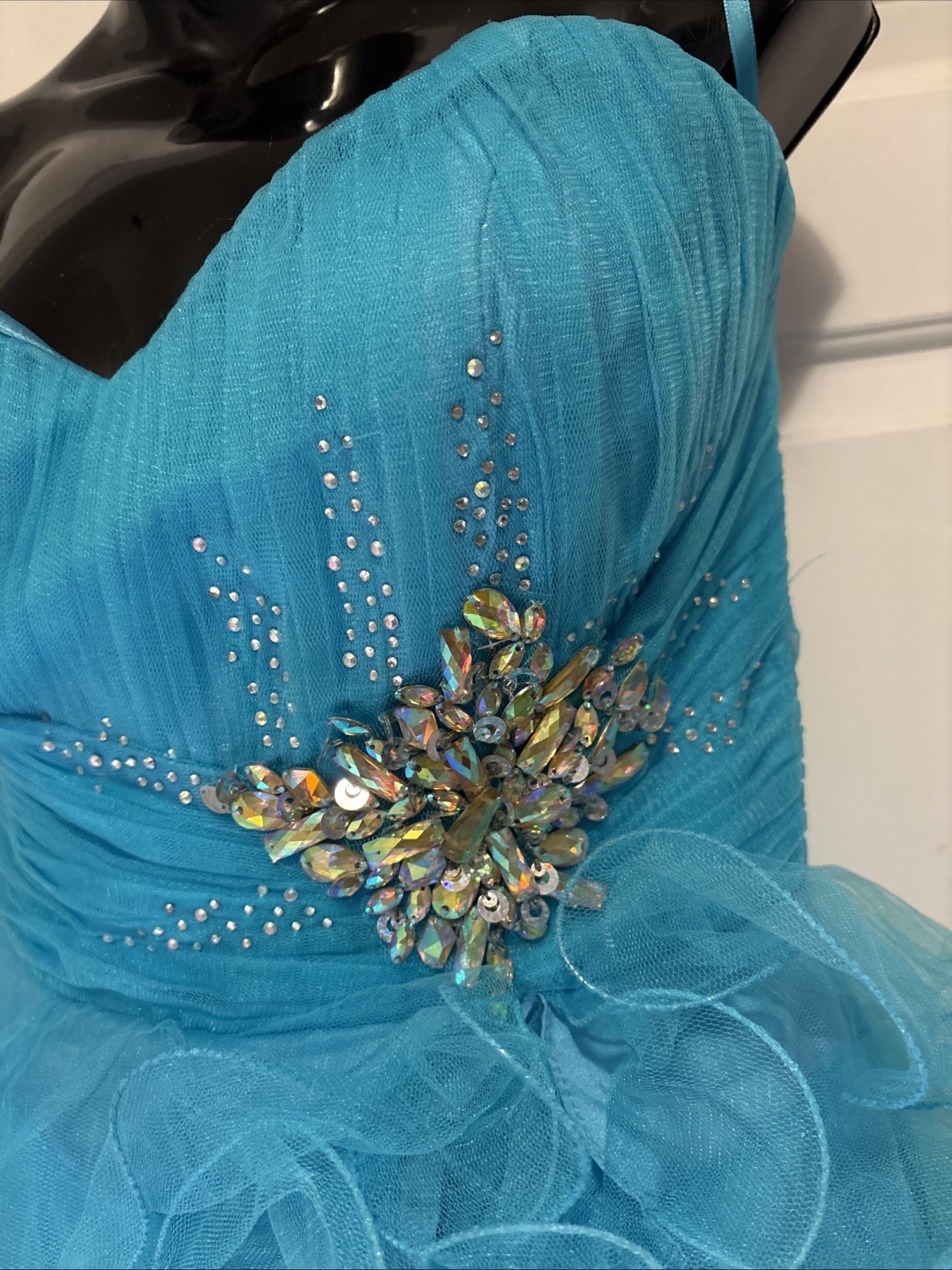 Cassandra Stone For Mac Dougal Size 10 WOW! Peacock Blue Ruffles Ruffles High&Lo