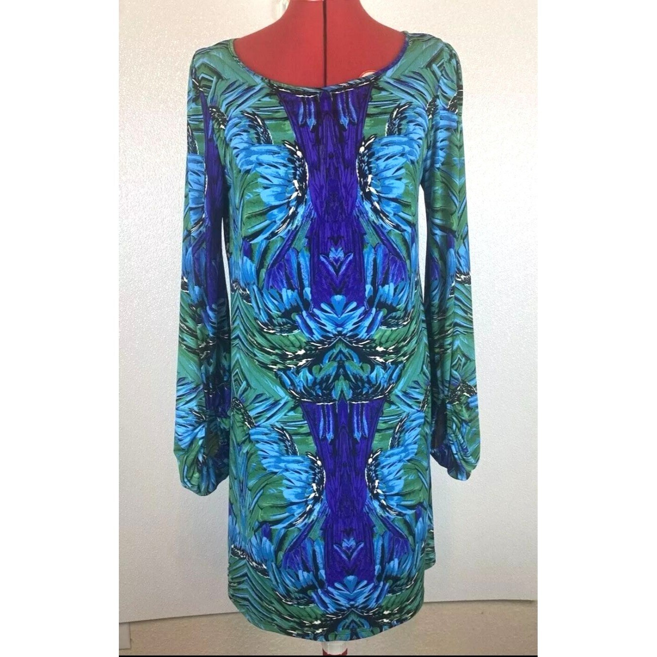 Women 6 Dress Boho Chic Preppy Sift Ballon Sleeves Green Blue Laundry Classic