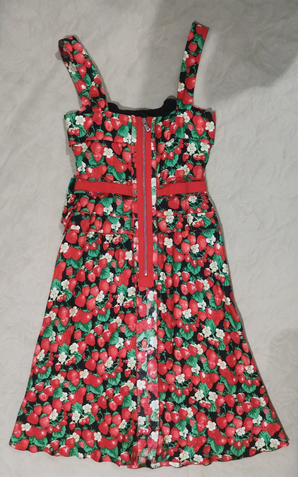 🆓US🛃 SS 2006 Dolce&Gabbana strawberries printed silk corset dress IT 38