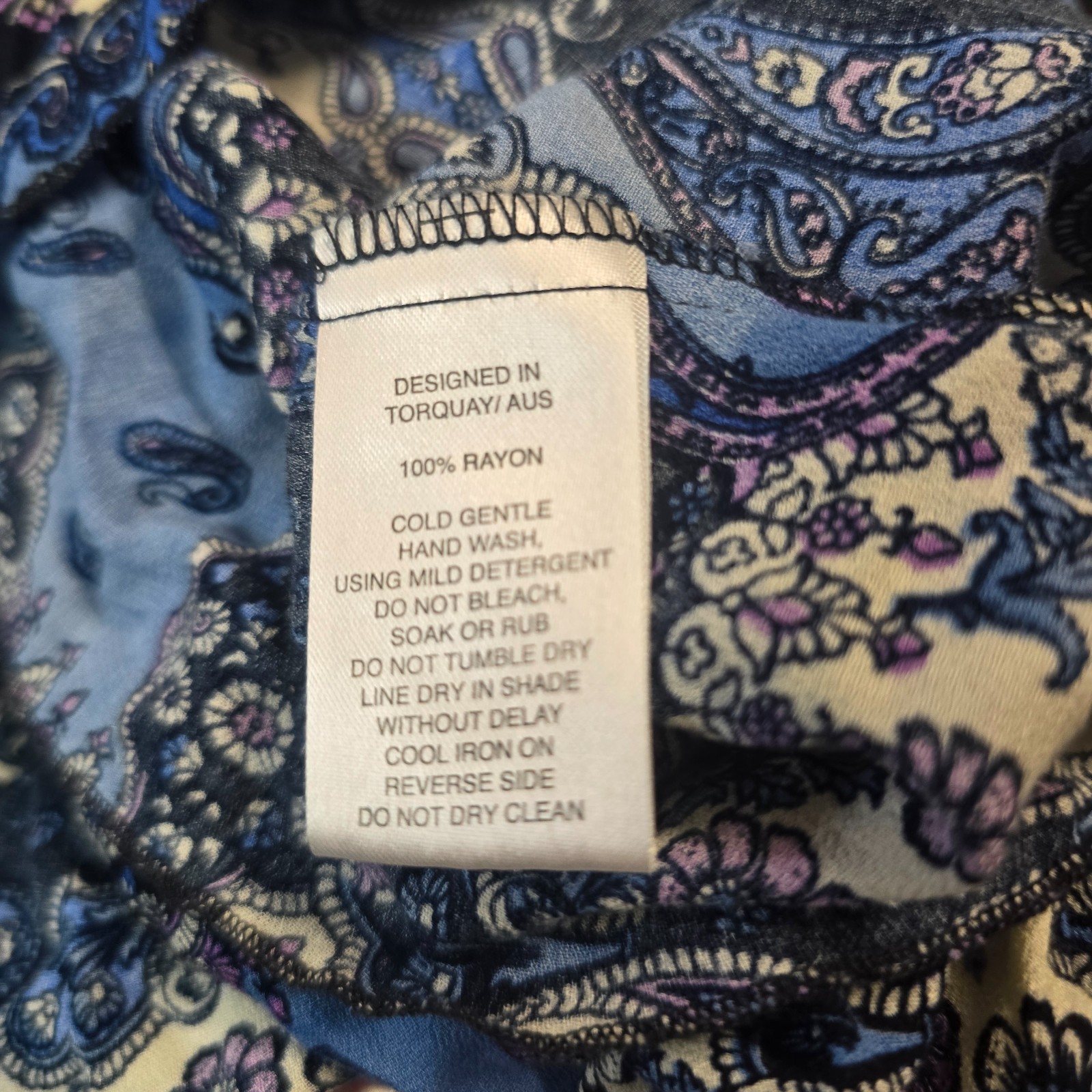 Ghanda Dress Womens A-line Mini Size M Blue Ivory Paisley Layered Sleeveless