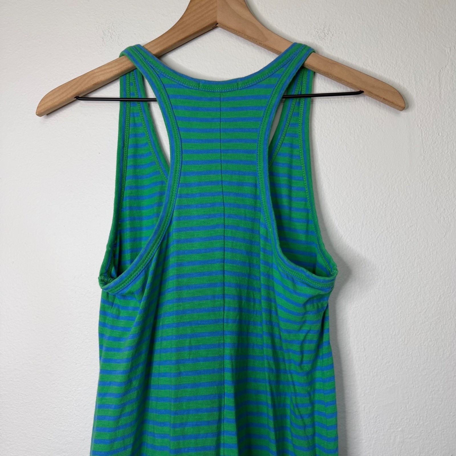 J. Crew Black Label – Racerback Striped Tank Dress Green Blue 100% Cotton Sz S