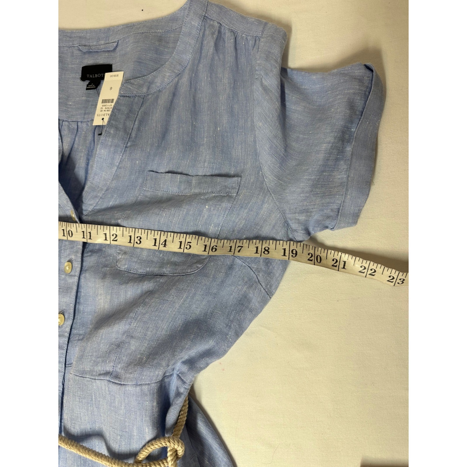 Talbots Blue 100% Linen Button Front Midi Shirtdress with Rope Belt Size 6 NWT