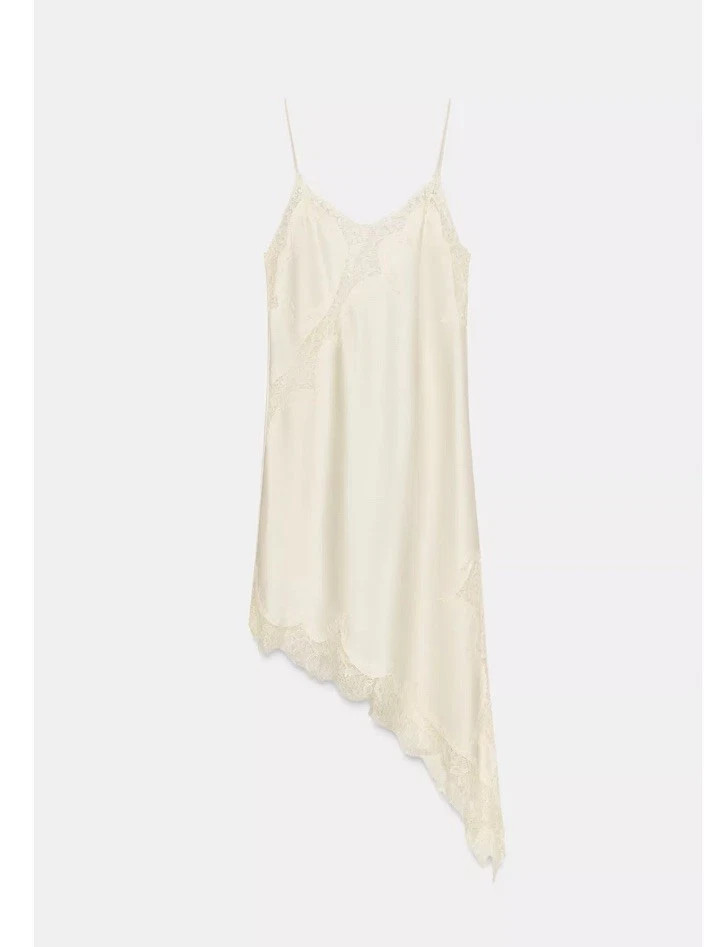 ZARA NEW FW25 ZW COLLECTION ASYMMETRIC LACE DRESS Oyster-white | 5919/200