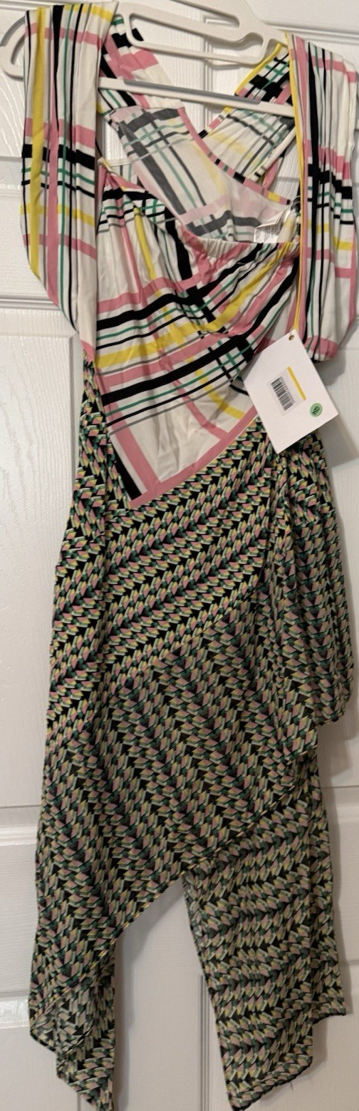 Pianurastudio Multicolor Geometric Asymmetric Sleeveless Midi Dress Size 42