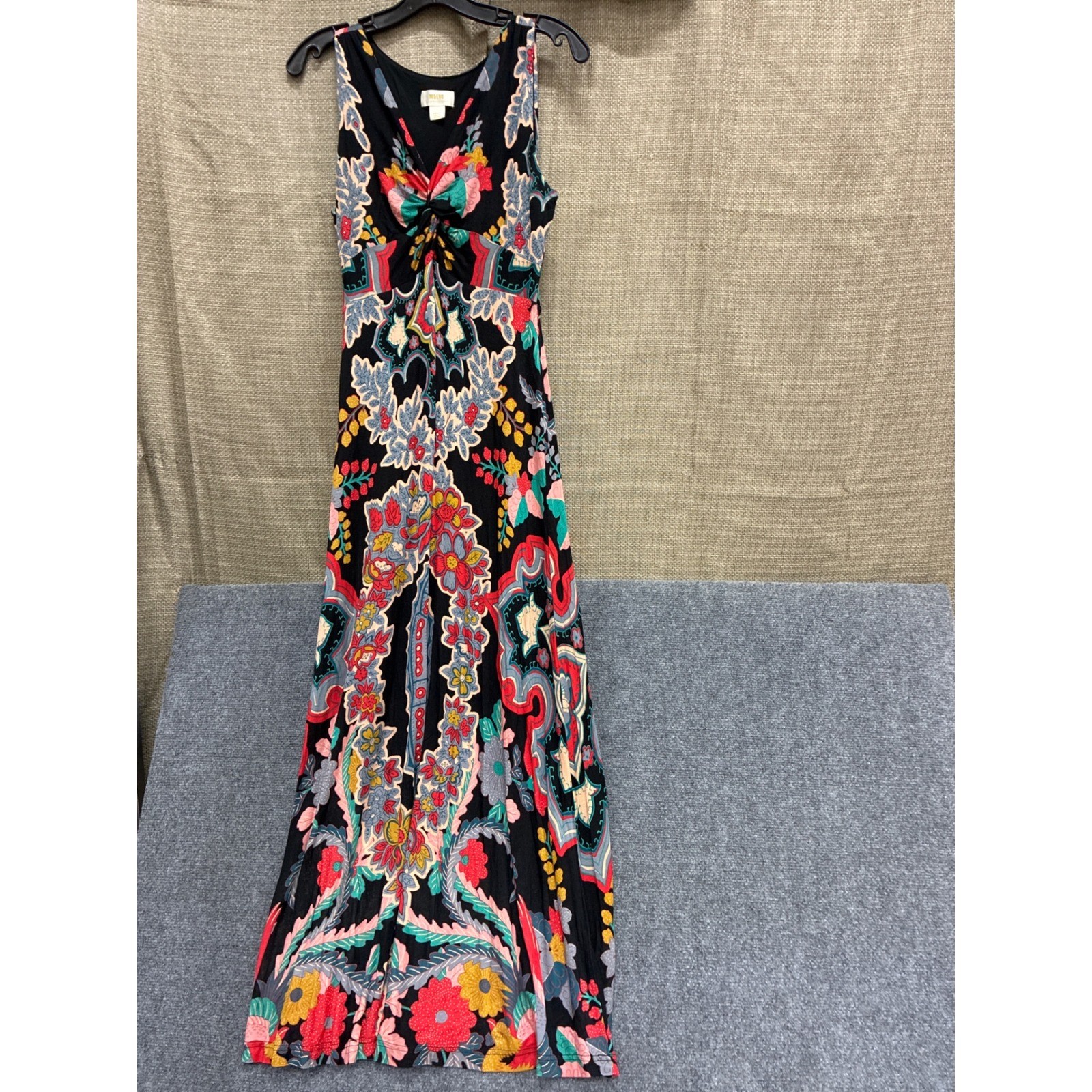 Maeve Anthropologie Maxi Dress Small Black Floral Paisley Knot Front Sleeveless