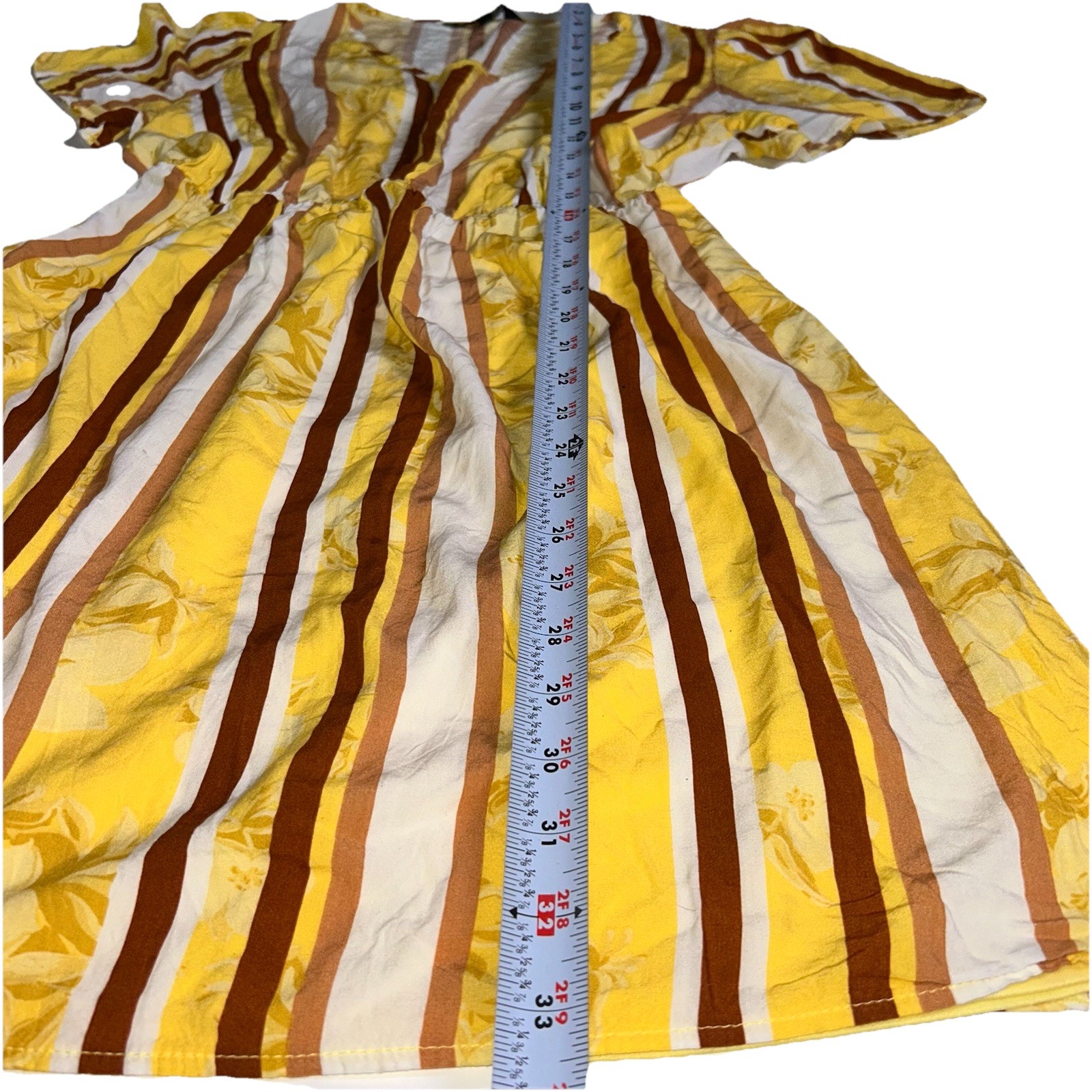 PIERRE CARDIN EVOLUTION -Yellow yellow & brown vertical striped Dress, Size 36